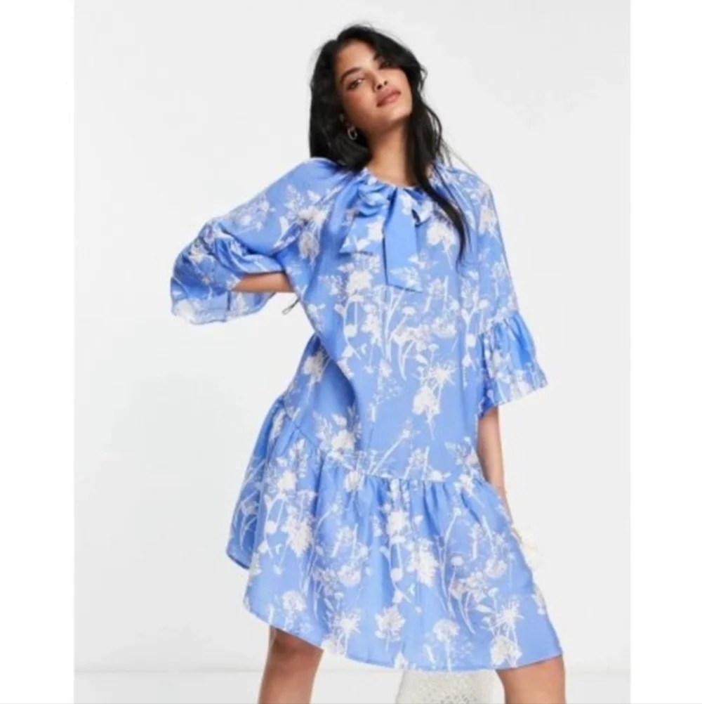 & Other Stories Floral Print Ruffled Midi Dress Tie Neck A-Line - Picture 11 of 11